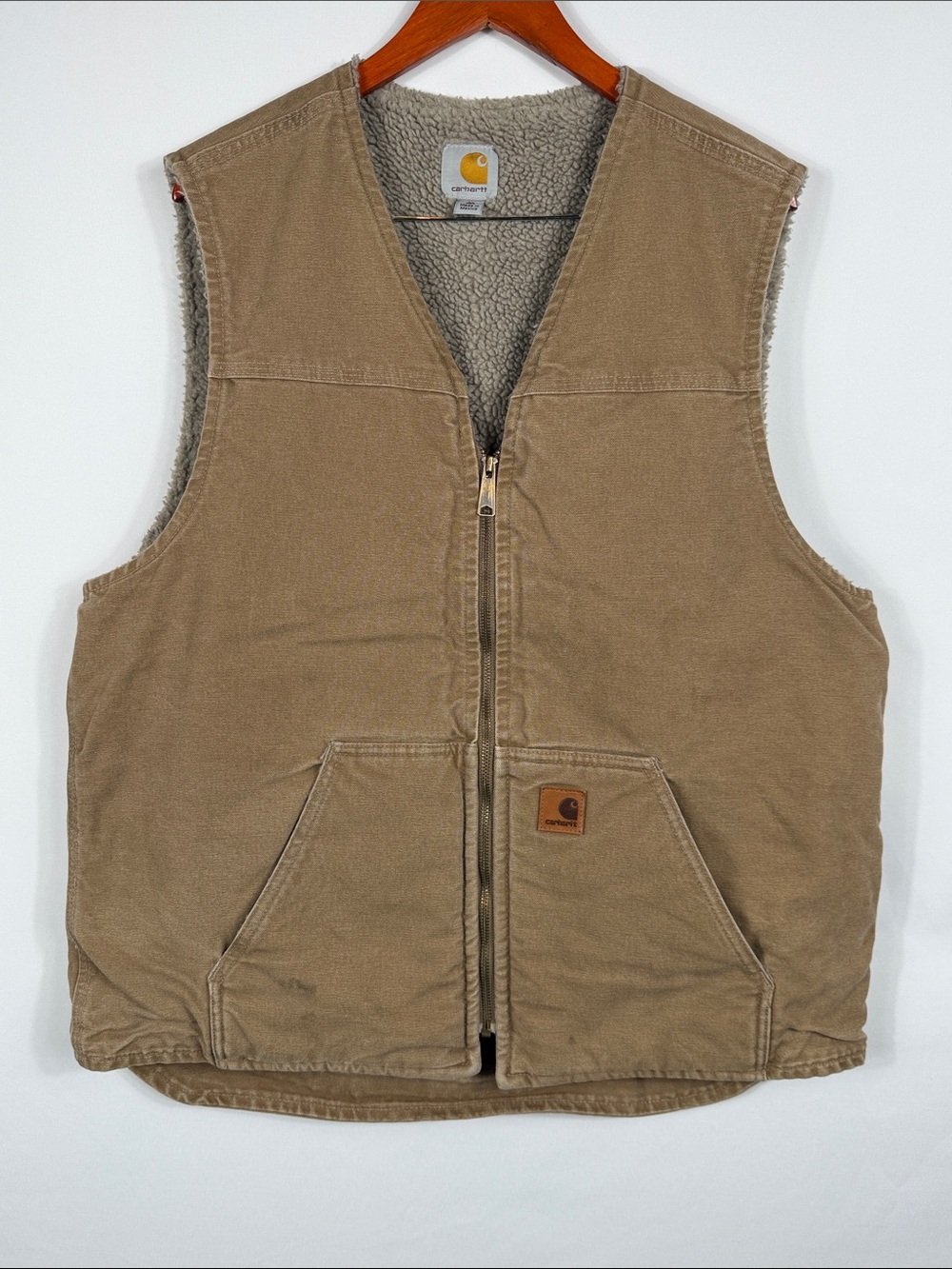 Carhartt Tan Sherpa-Lined Workwear Vest. Mens Size XL Tall. In and Out Pockets
